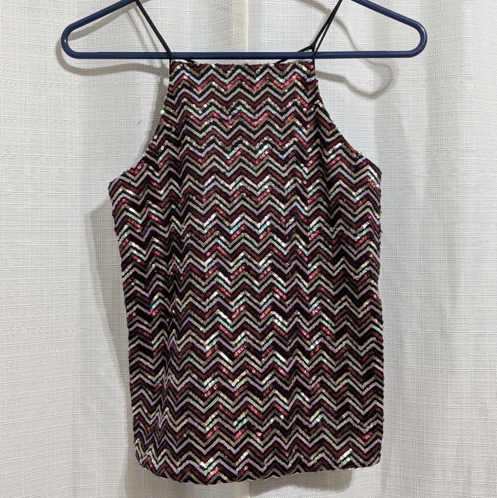 Topshop Chevron Sequin Top Spaghetti Strap Disco y2k Red Party Club Wear